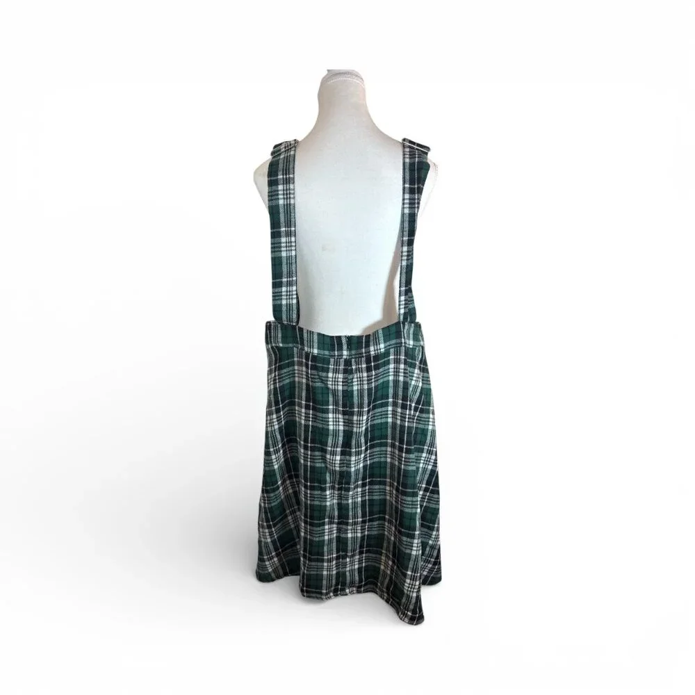 Green Plaid Flannel Jumper Dress 12 Preppy Academia Skater 90s Y2K Gossip Girl - Picture 3 of 10